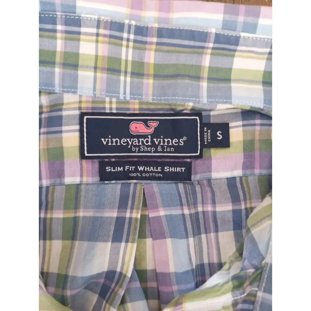 Vineyard Vines Button Down Shirt Mens Small‎ Multi Plaid Slim Fit Whale Shirt